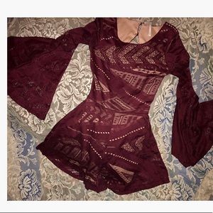 Sage wine lace overlay romper